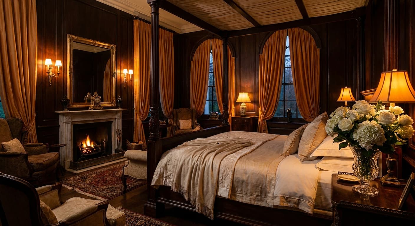 A suite overlooking a city skyline